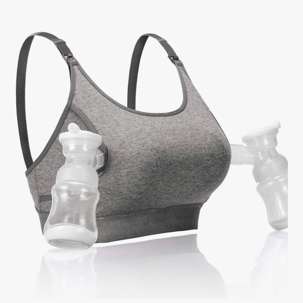 Momcozy Hands Free Pumping Nursing Bra Medium Gray